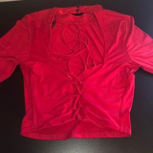 Red Long Sleeve Crop Top